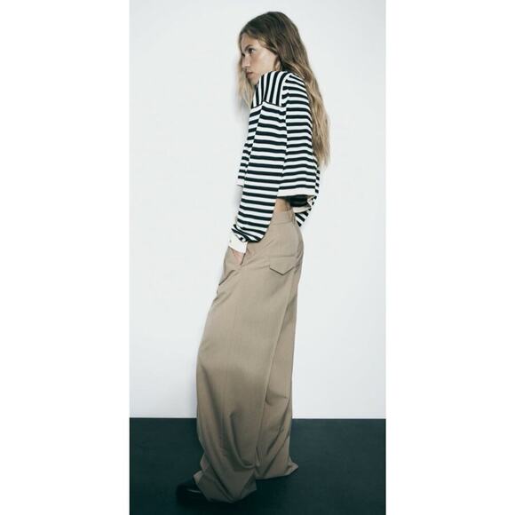 Zara Womens Navy Striped Nautical Long Sleeve Size Small Knit Crop Sweater EUC - Picture 3 of 14